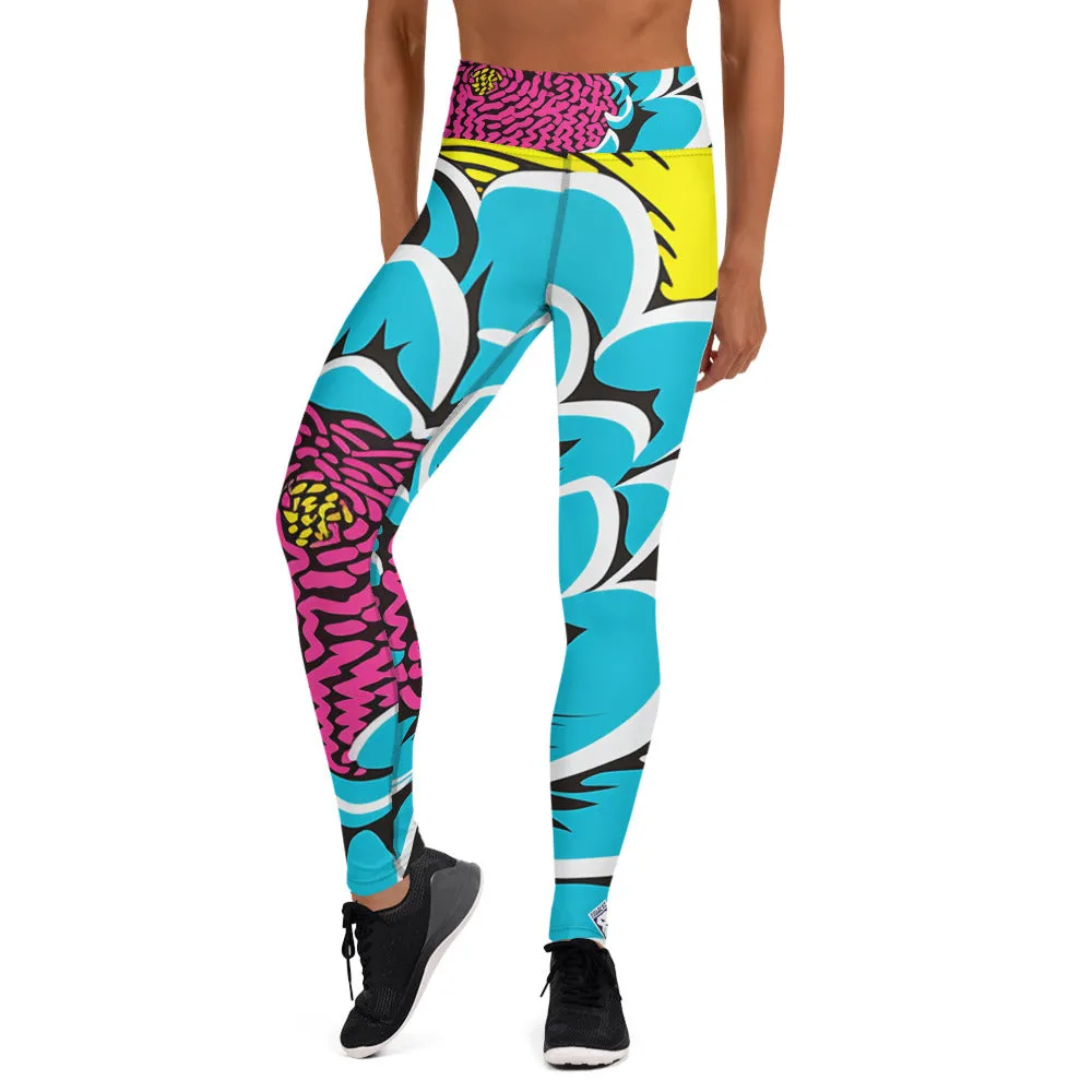 Women's Pop Art Yoga Pants - Roy Lichtenstein Inspired Dahalia Print 002