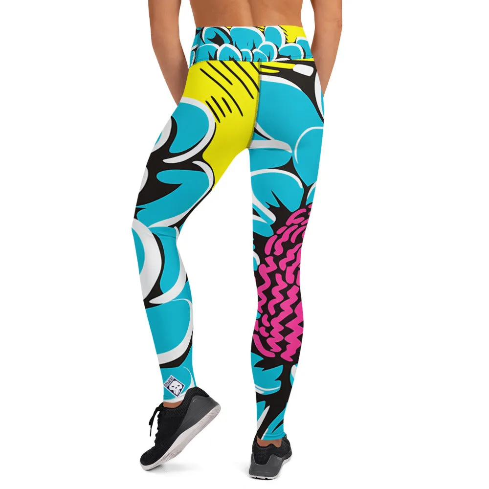 Women's Pop Art Yoga Pants - Roy Lichtenstein Inspired Dahalia Print 002