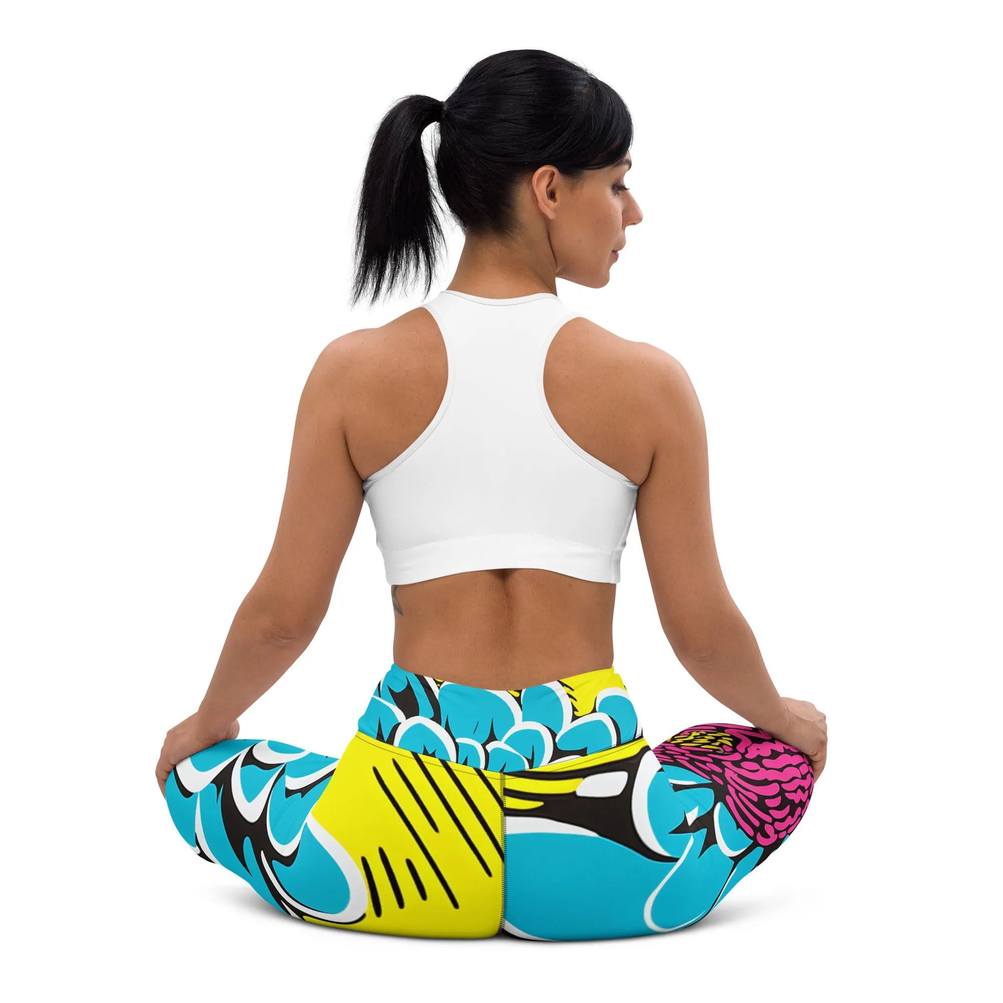 Women's Pop Art Yoga Pants - Roy Lichtenstein Inspired Dahalia Print 002