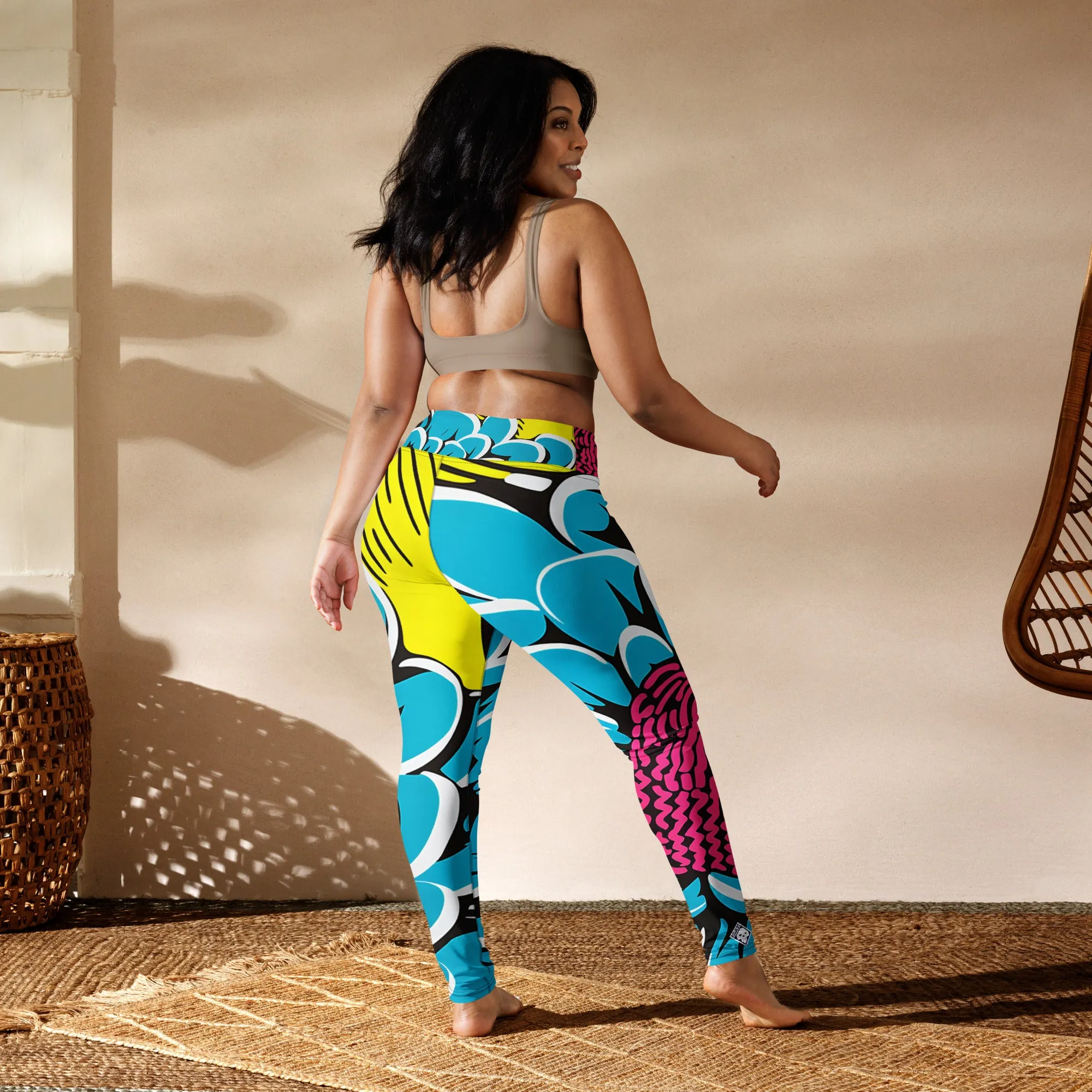 Women's Pop Art Yoga Pants - Roy Lichtenstein Inspired Dahalia Print 002