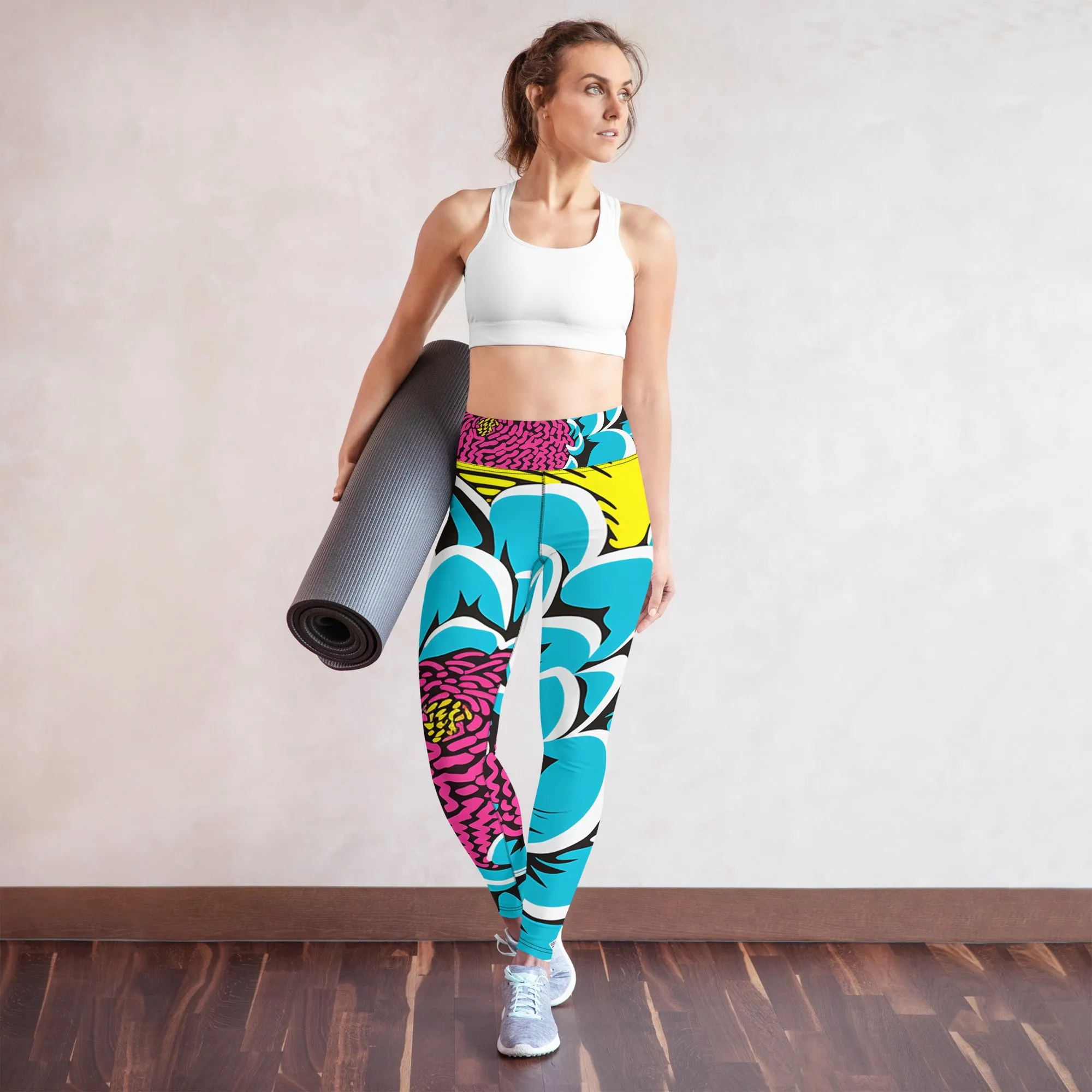 Women's Pop Art Yoga Pants - Roy Lichtenstein Inspired Dahalia Print 002