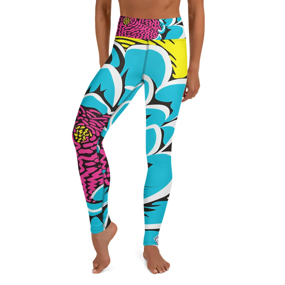 Women's Pop Art Yoga Pants - Roy Lichtenstein Inspired Dahalia Print 002