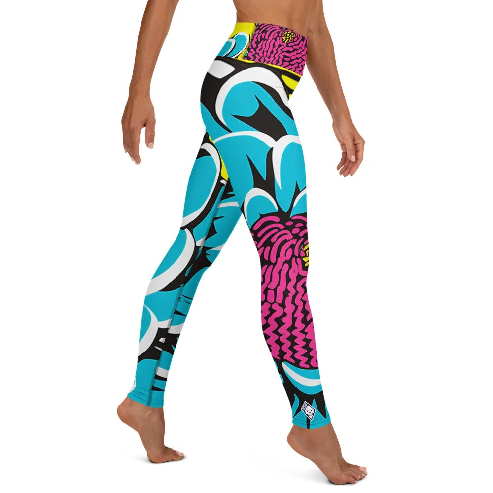 Women's Pop Art Yoga Pants - Roy Lichtenstein Inspired Dahalia Print 002