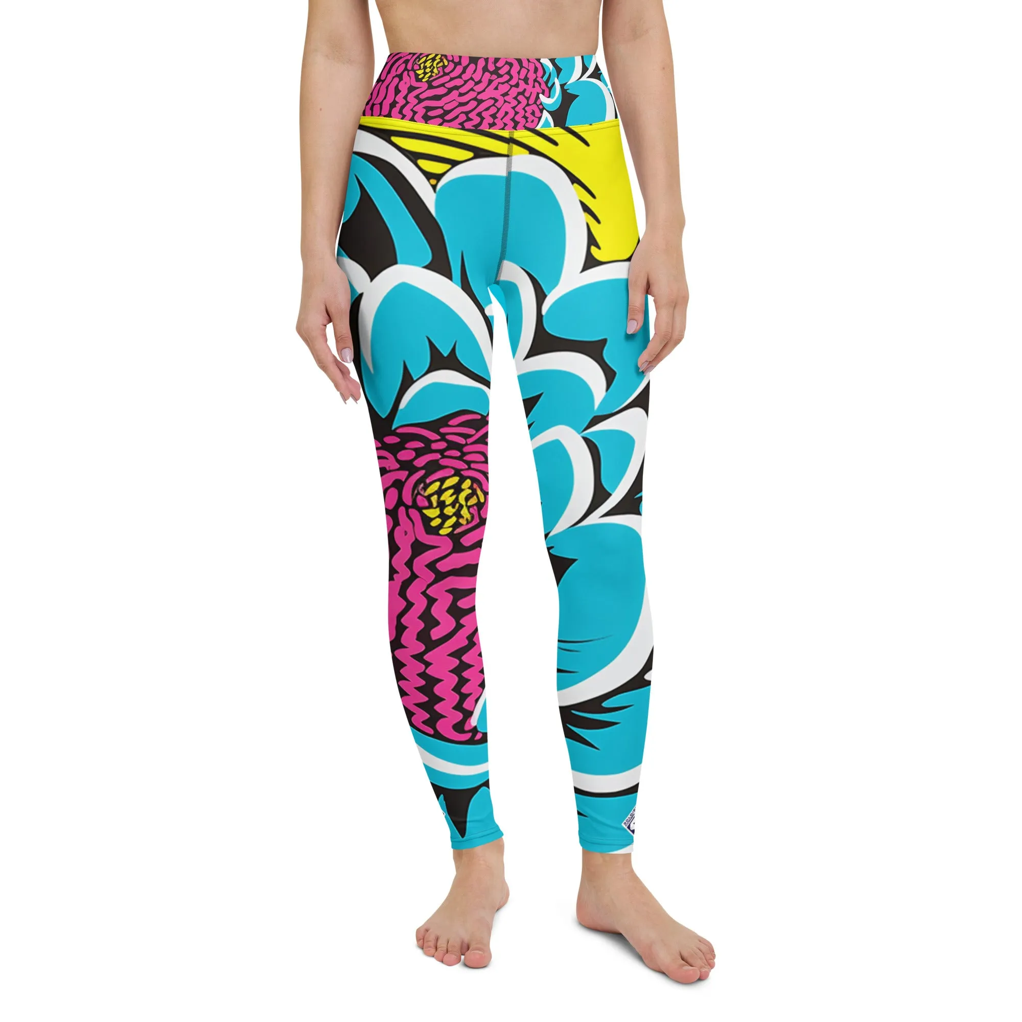 Women's Pop Art Yoga Pants - Roy Lichtenstein Inspired Dahalia Print 002