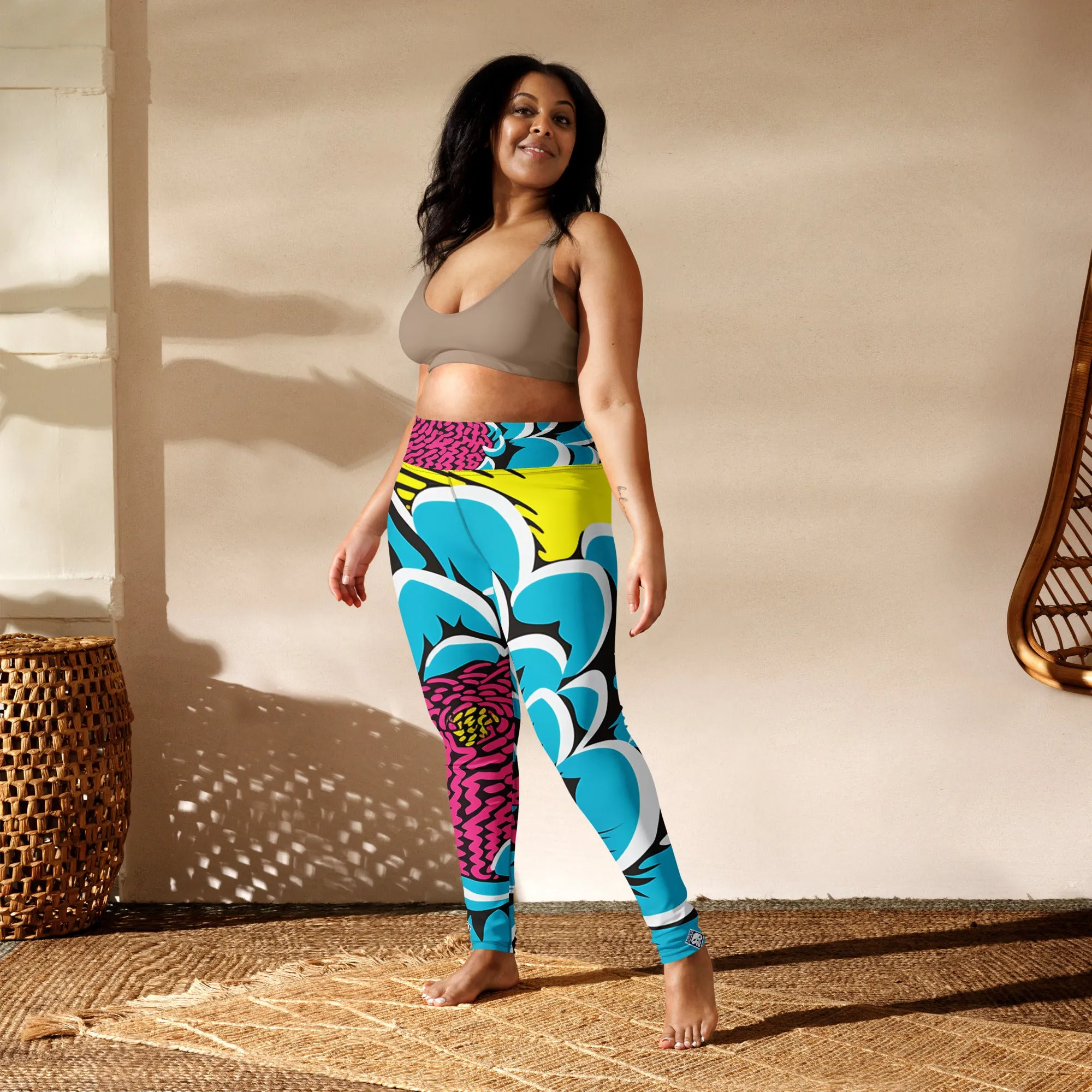 Women's Pop Art Yoga Pants - Roy Lichtenstein Inspired Dahalia Print 002