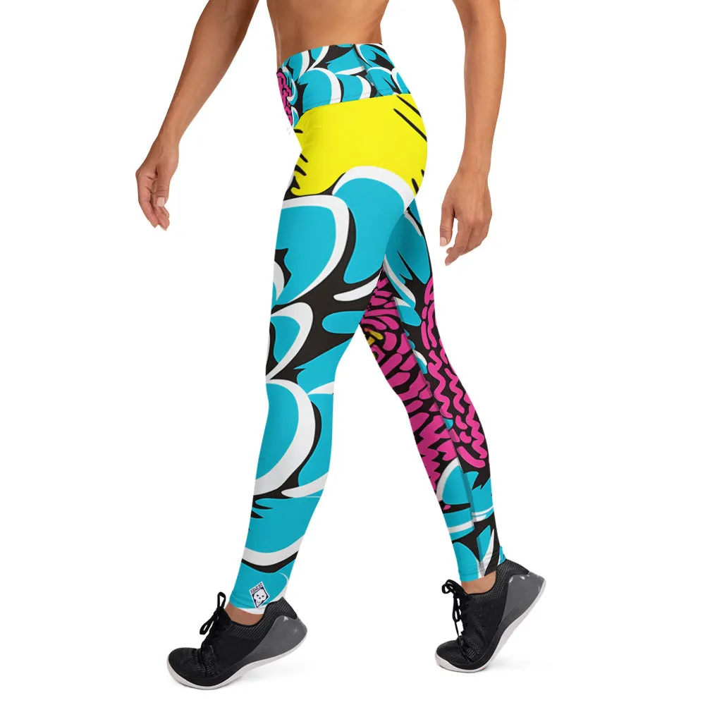 Women's Pop Art Yoga Pants - Roy Lichtenstein Inspired Dahalia Print 002