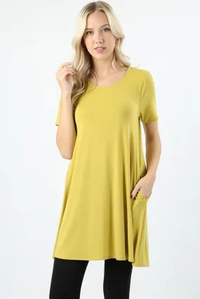 Womens Yellow Pocket Dress | Short Sleeve Midi Dress