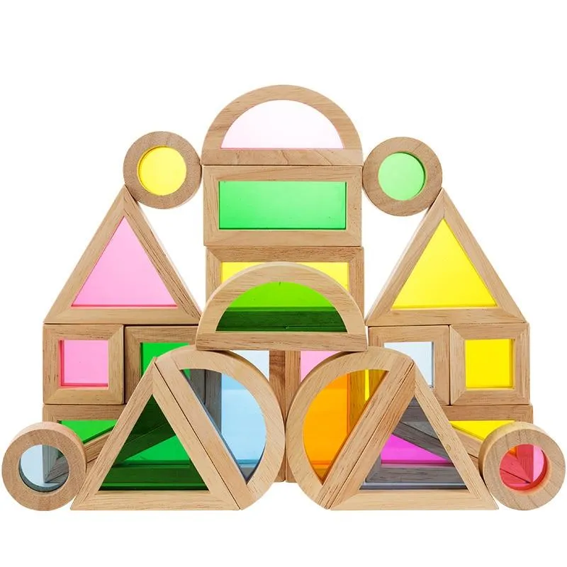 Wooden Rainbow Stacking Blocks Creative Colorful Learning And Educational Construction Building Toys Set For Kids For Ages 2 