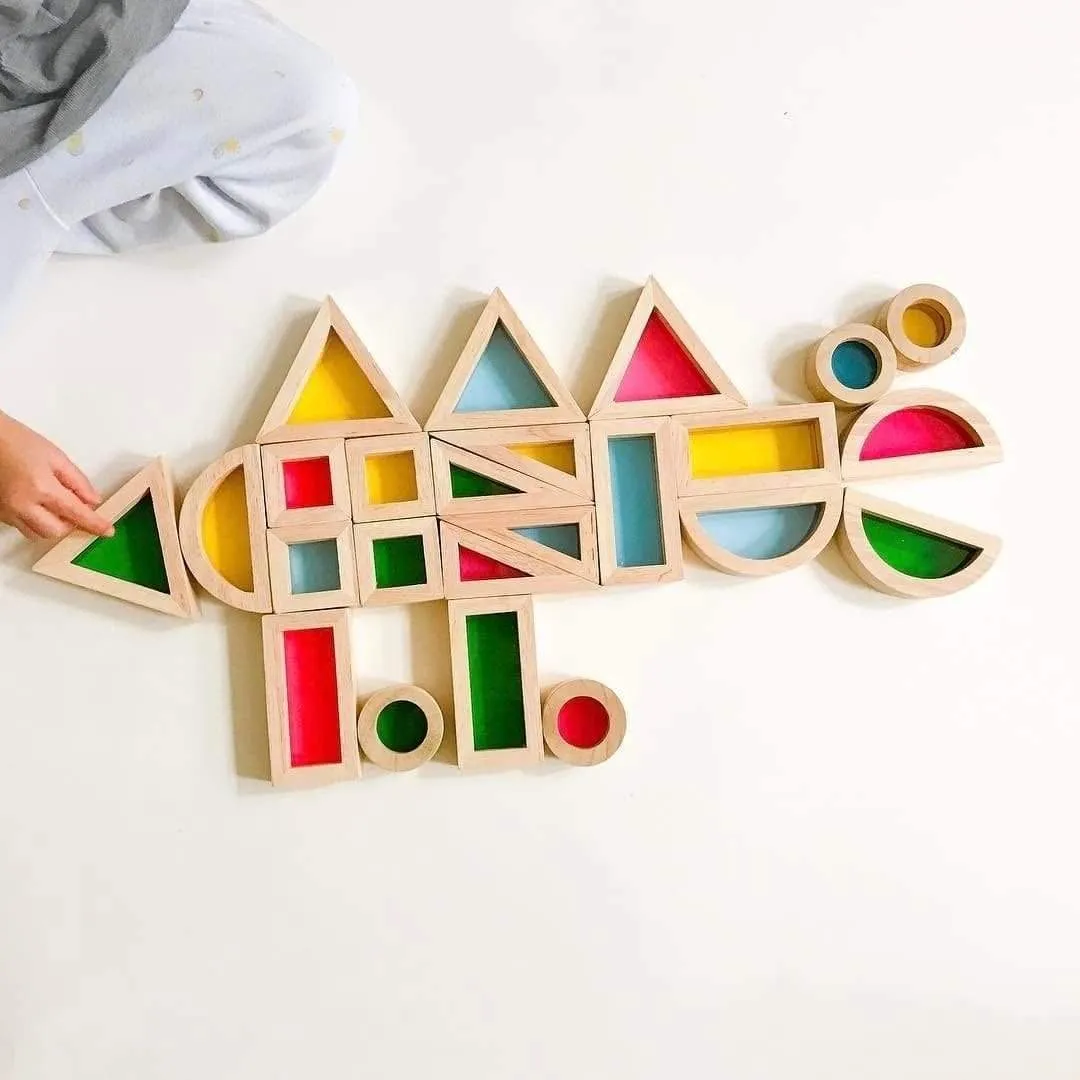 Wooden Rainbow Stacking Blocks Creative Colorful Learning And Educational Construction Building Toys Set For Kids For Ages 2 