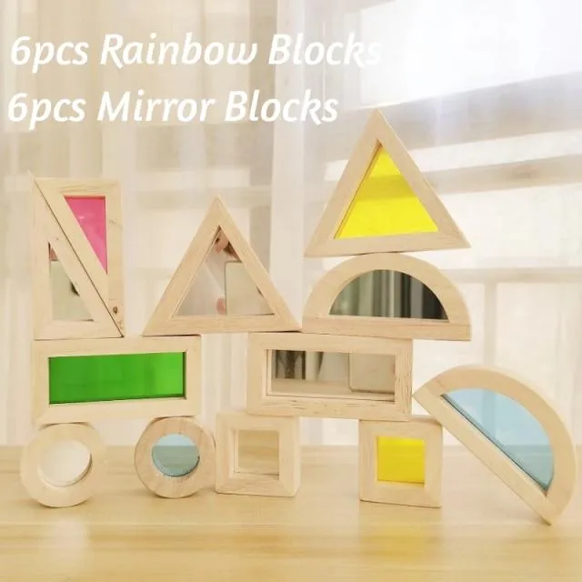 Wooden Rainbow Stacking Blocks Creative Colorful Learning And Educational Construction Building Toys Set For Kids For Ages 2 