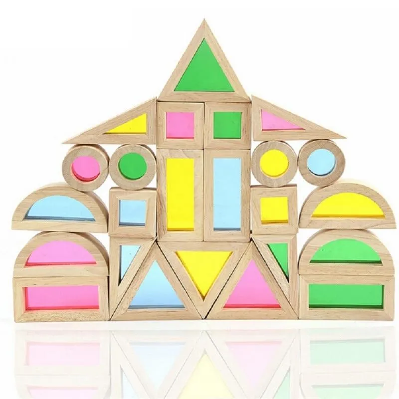 Wooden Rainbow Stacking Blocks Creative Colorful Learning And Educational Construction Building Toys Set For Kids For Ages 2 